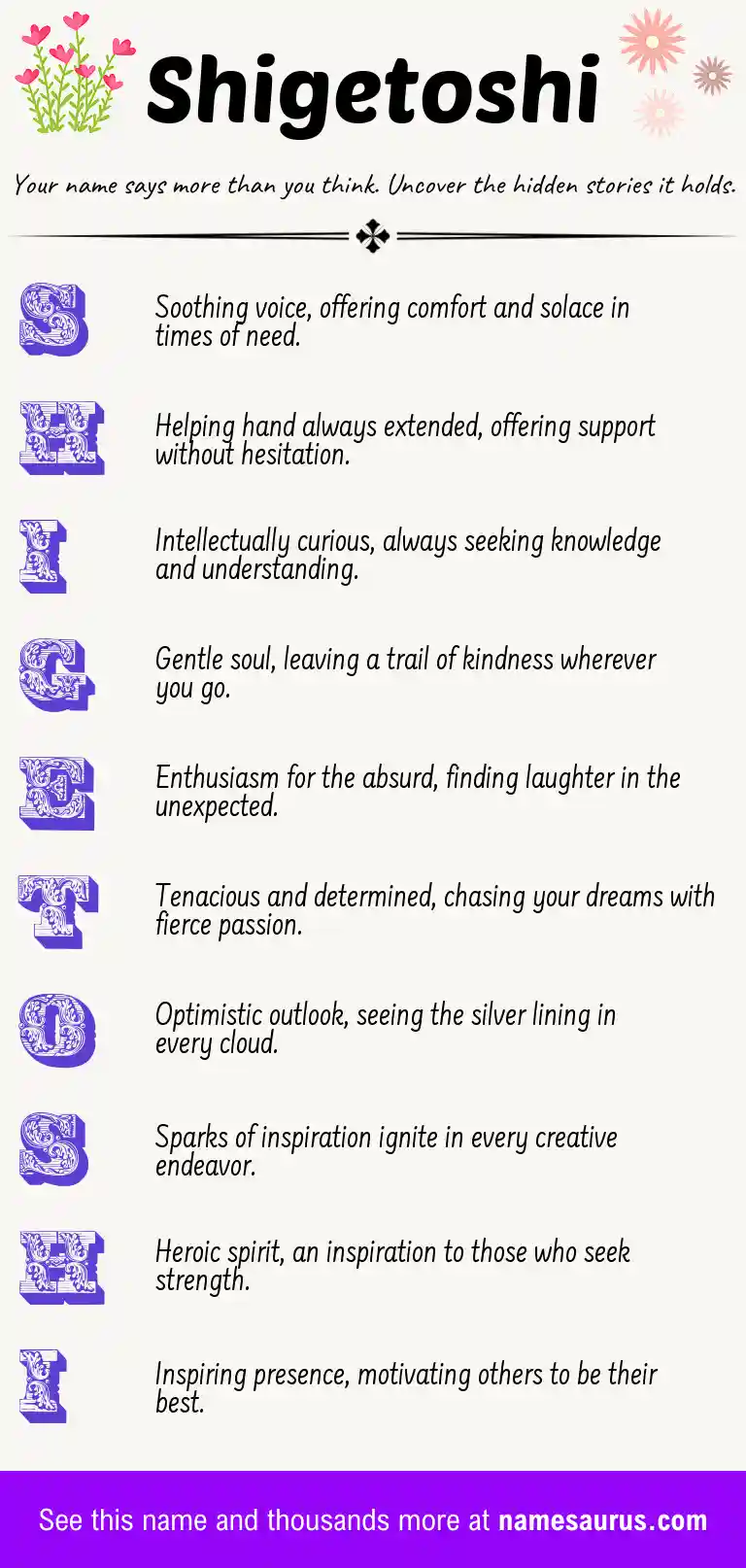 Acrostic poem about Shigetoshi.