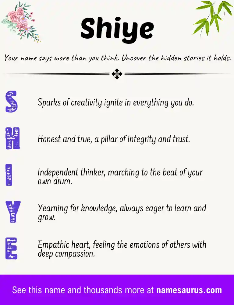 Acrostic poem about Shiye.