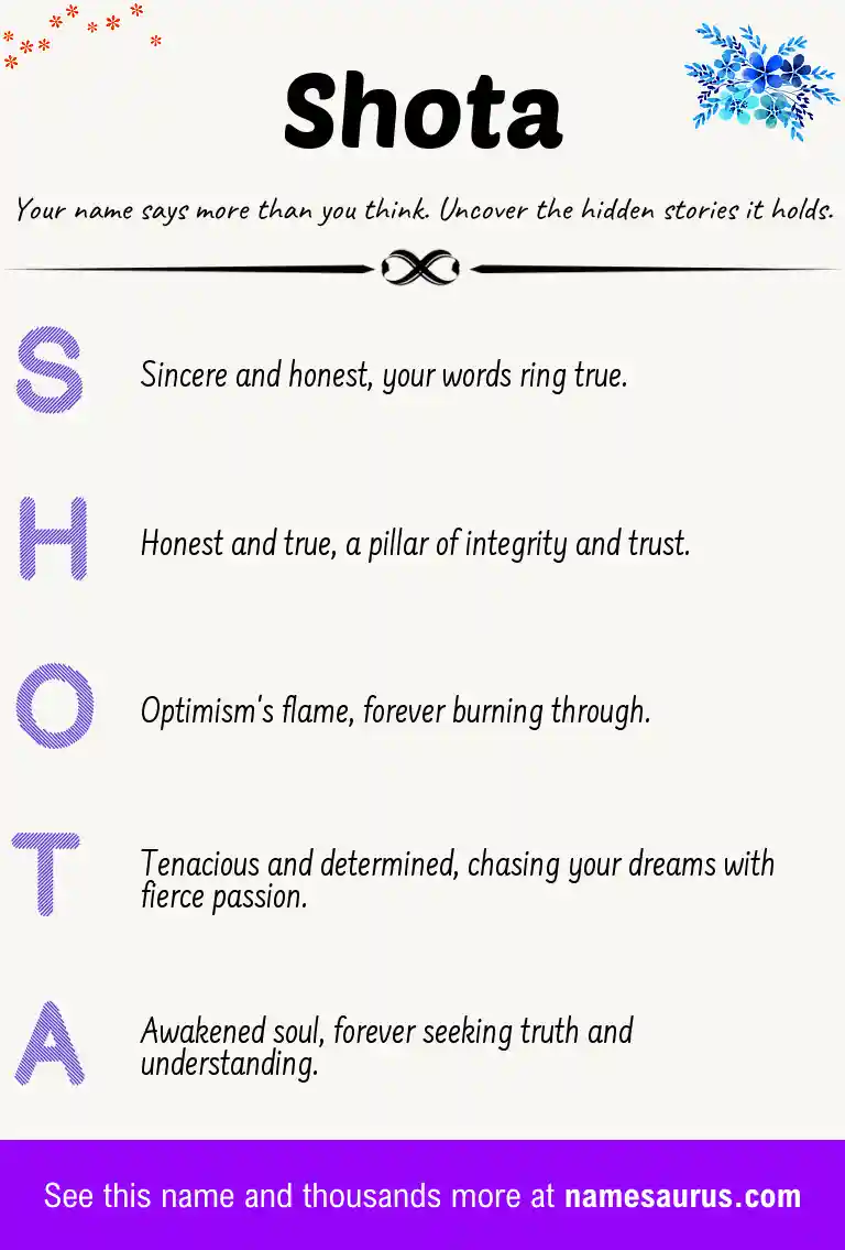 Acrostic poem about Shota.