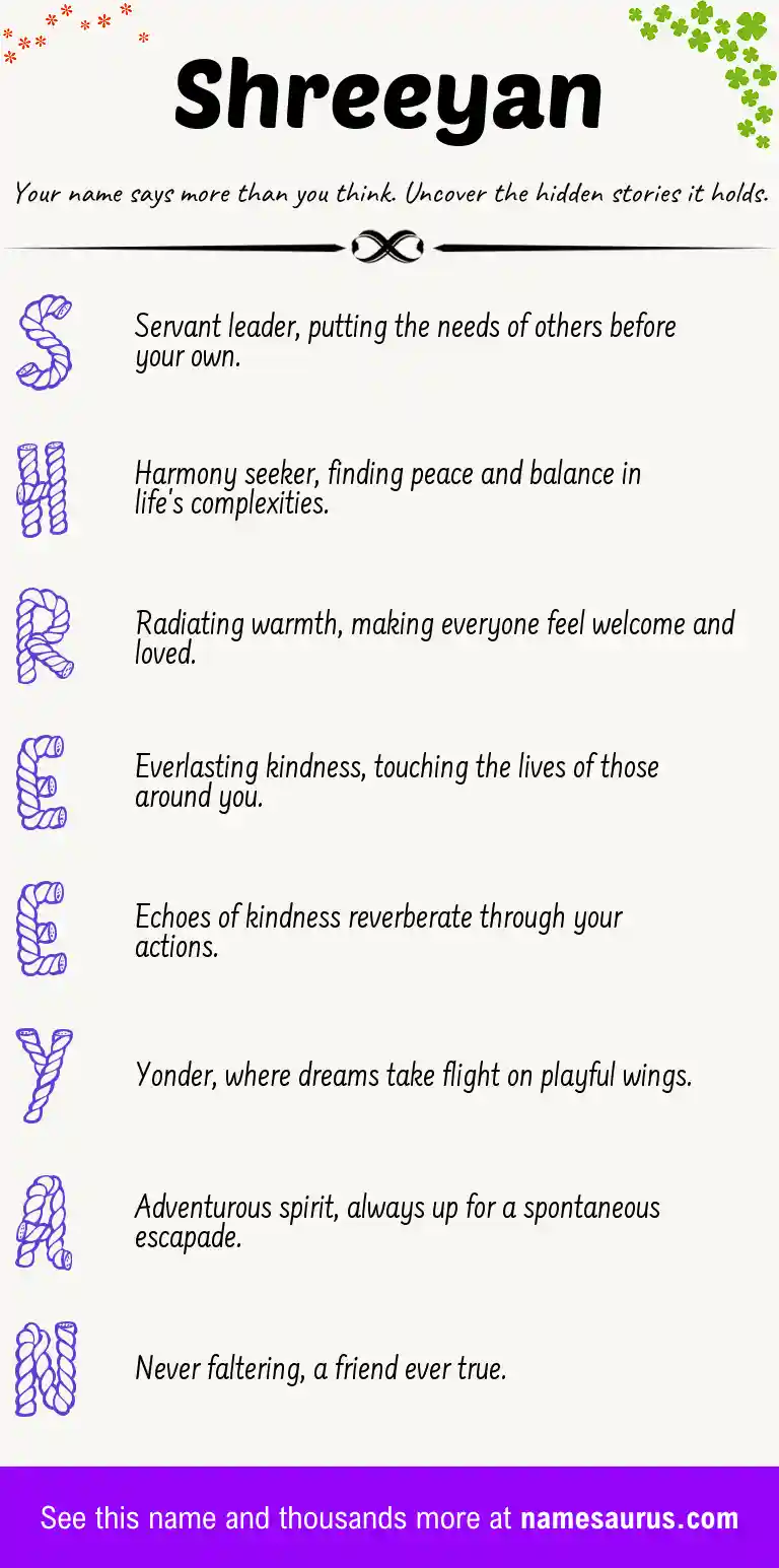 Acrostic poem about Shreeyan.