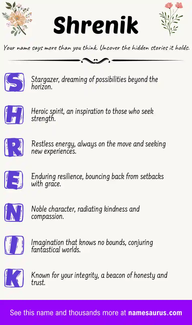 Acrostic poem about Shrenik.