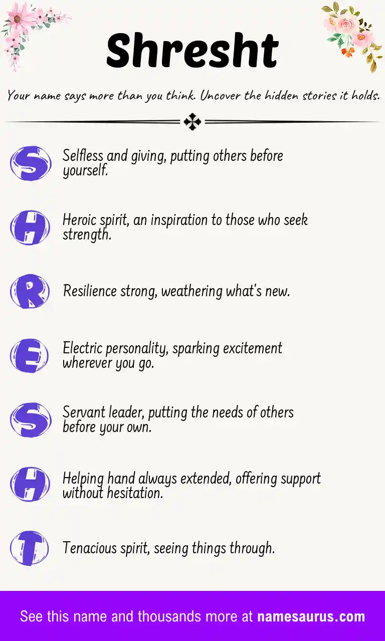 Acrostic poem about Shresht.