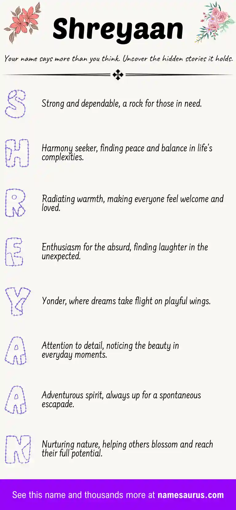 Acrostic poem about Shreyaan.