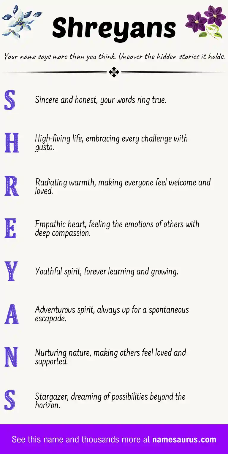 Acrostic poem about Shreyans.