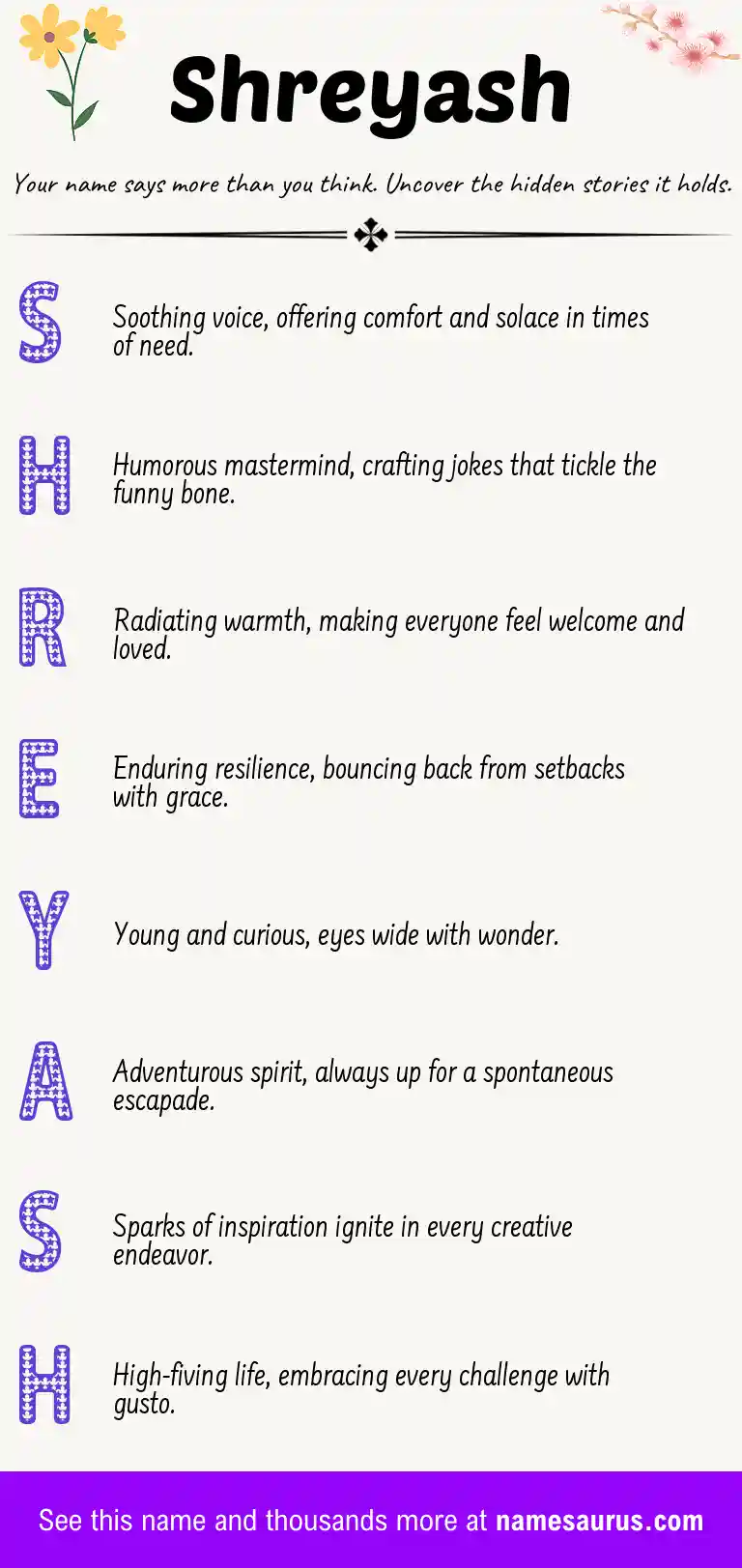 Acrostic poem about Shreyash.
