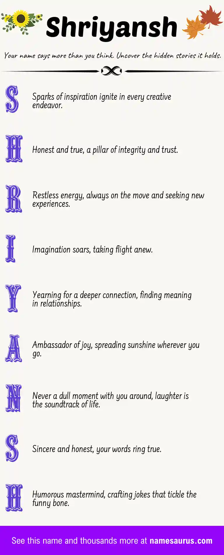 Acrostic poem about Shriyansh.