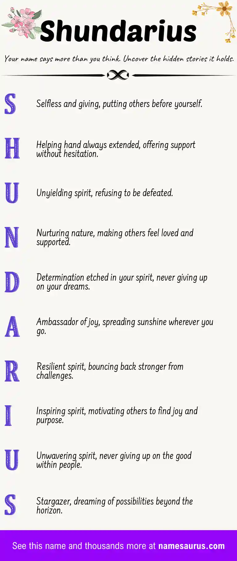 Acrostic poem about Shundarius.