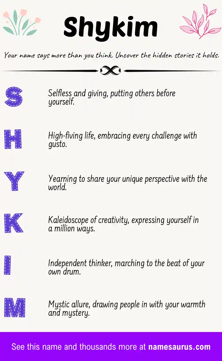 Acrostic poem about Shykim.