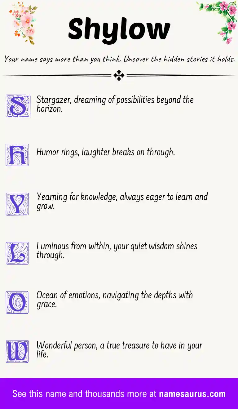 Acrostic poem about Shylow.