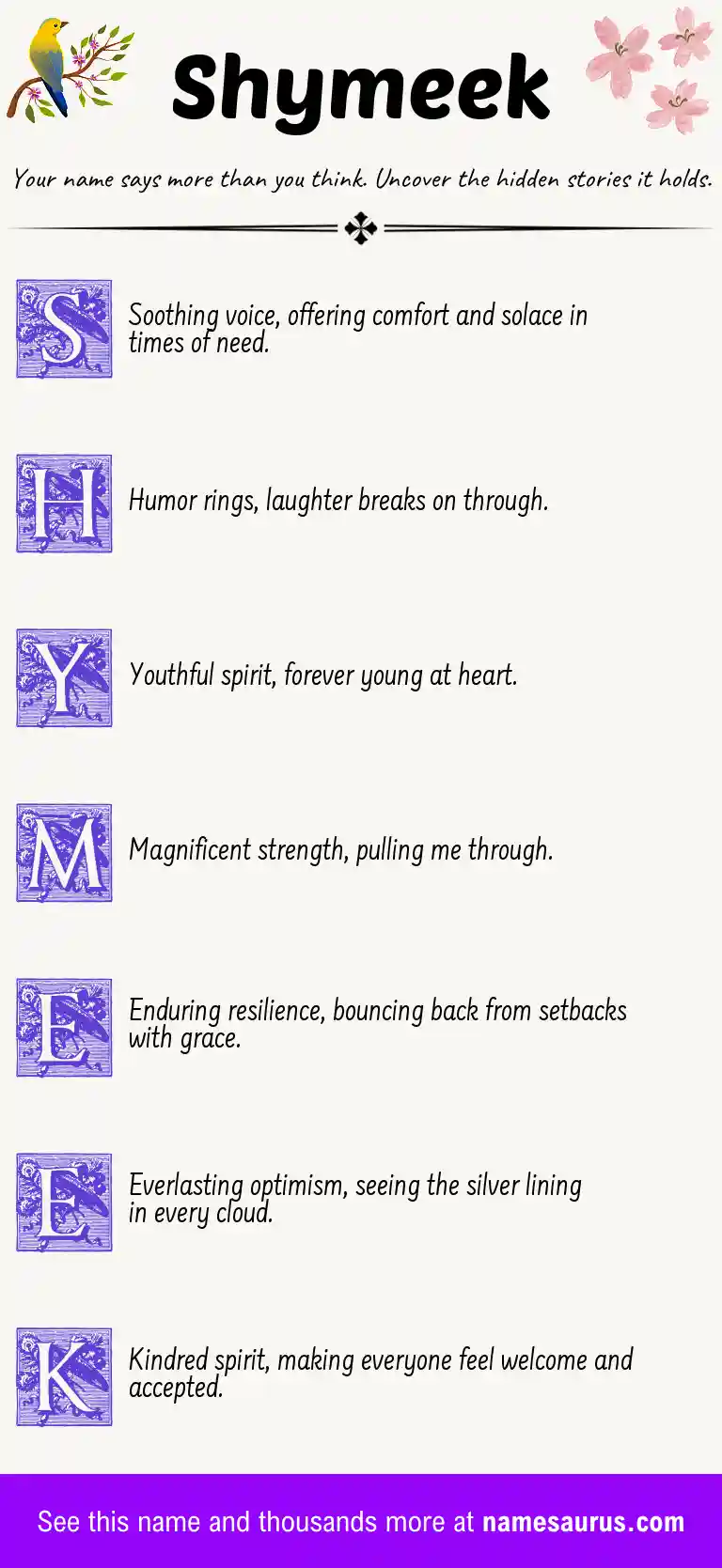 Acrostic poem about Shymeek.