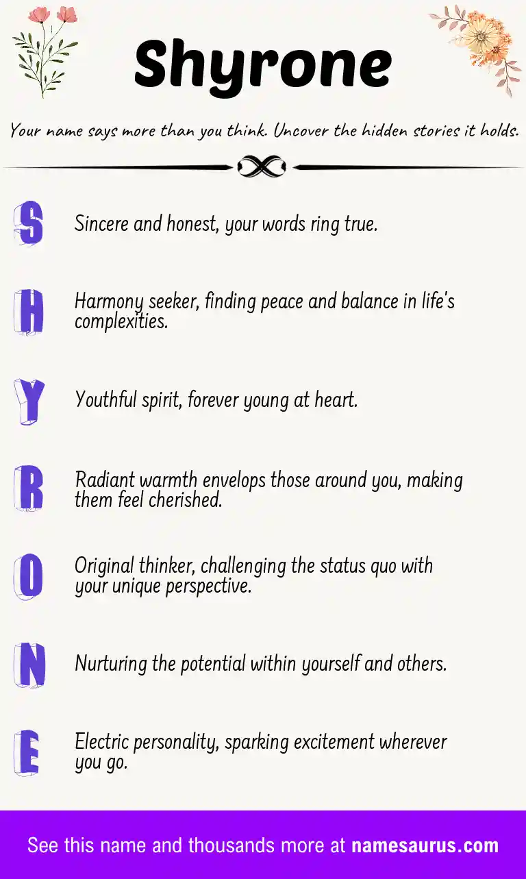 Acrostic poem about Shyrone.