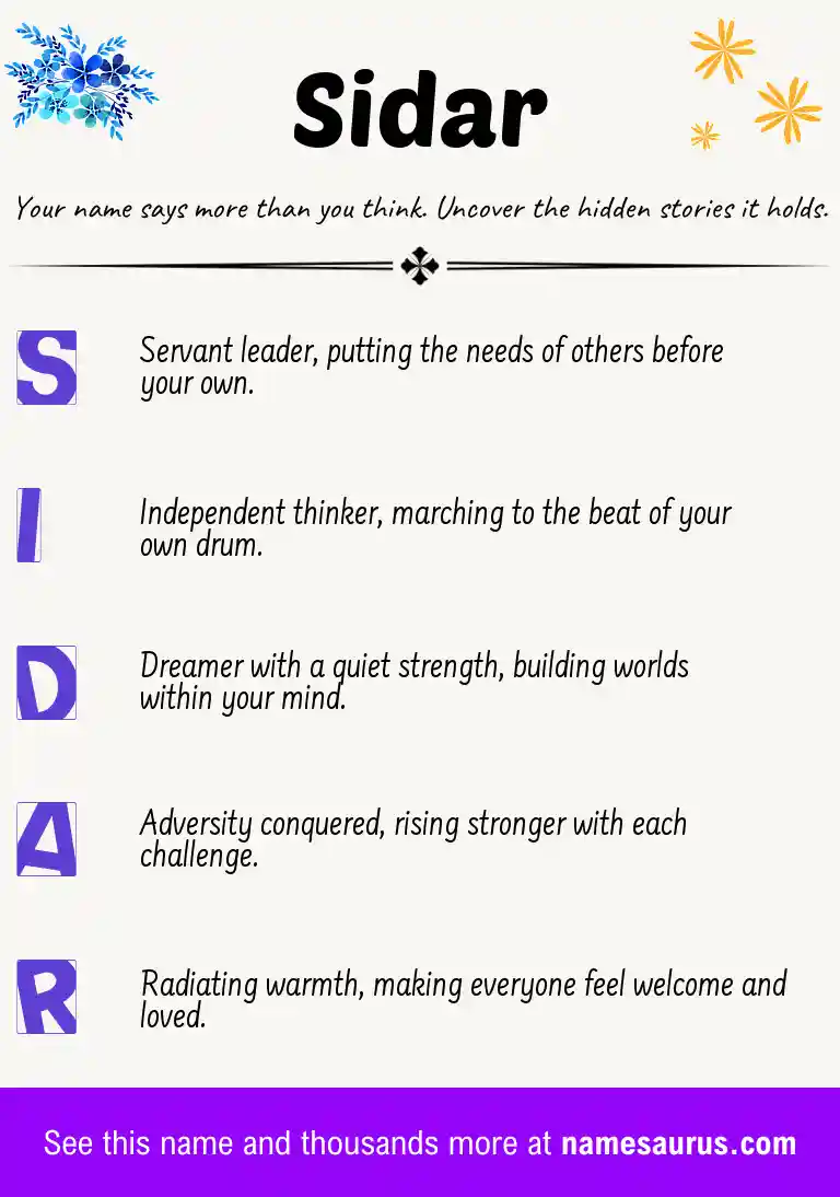 Acrostic poem about Sidar.