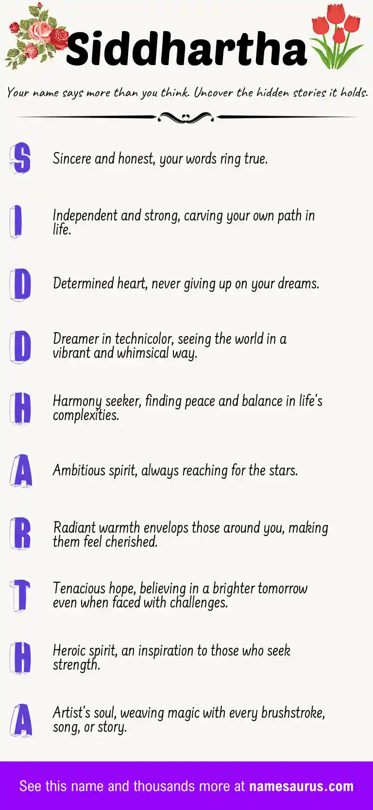 Acrostic poem about Siddhartha.