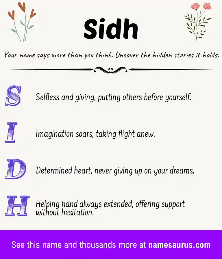 Acrostic poem about Sidh.