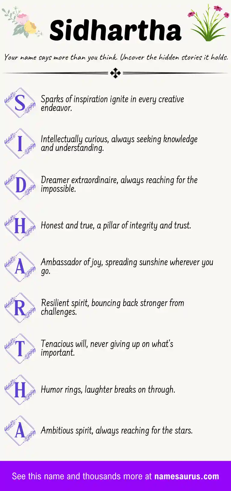 Acrostic poem about Sidhartha.