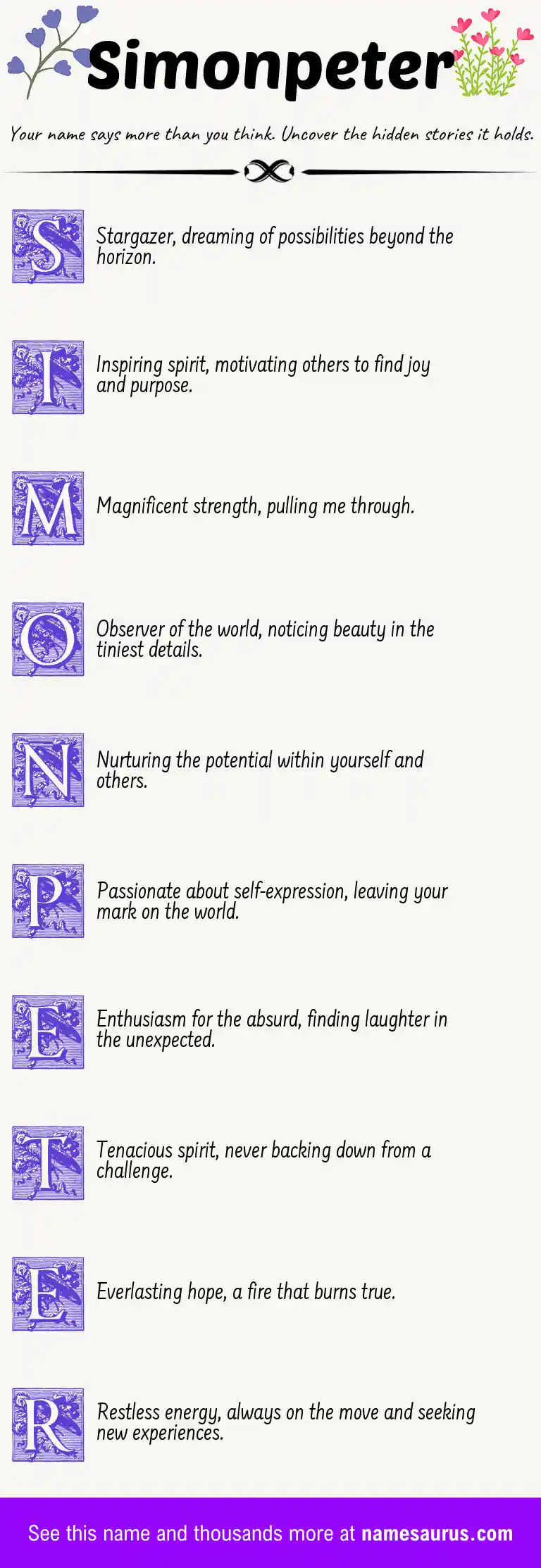 Acrostic poem about Simonpeter.