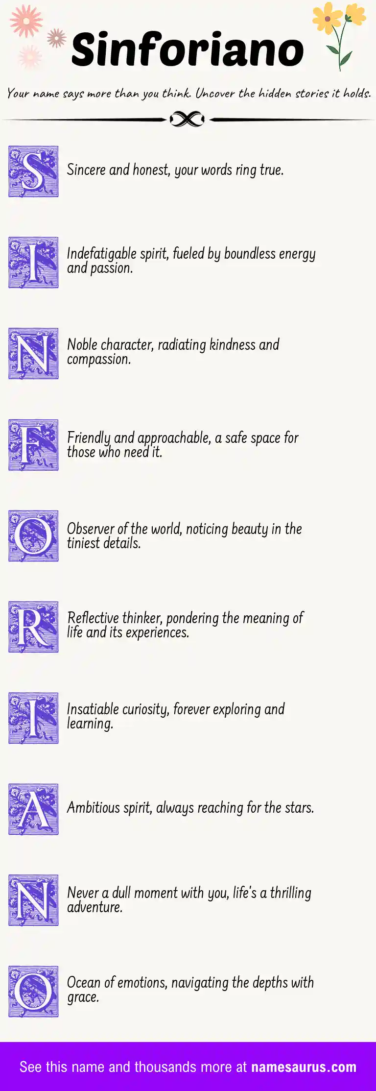 Acrostic poem about Sinforiano.