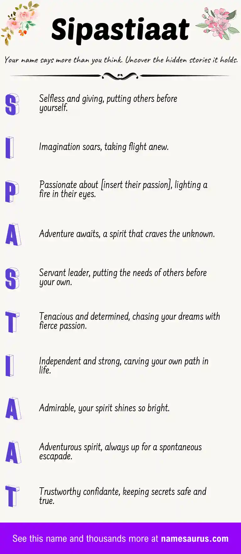Acrostic poem about Sipastiaat.