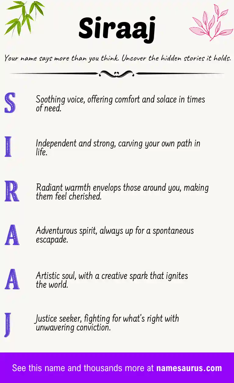 Acrostic poem about Siraaj.