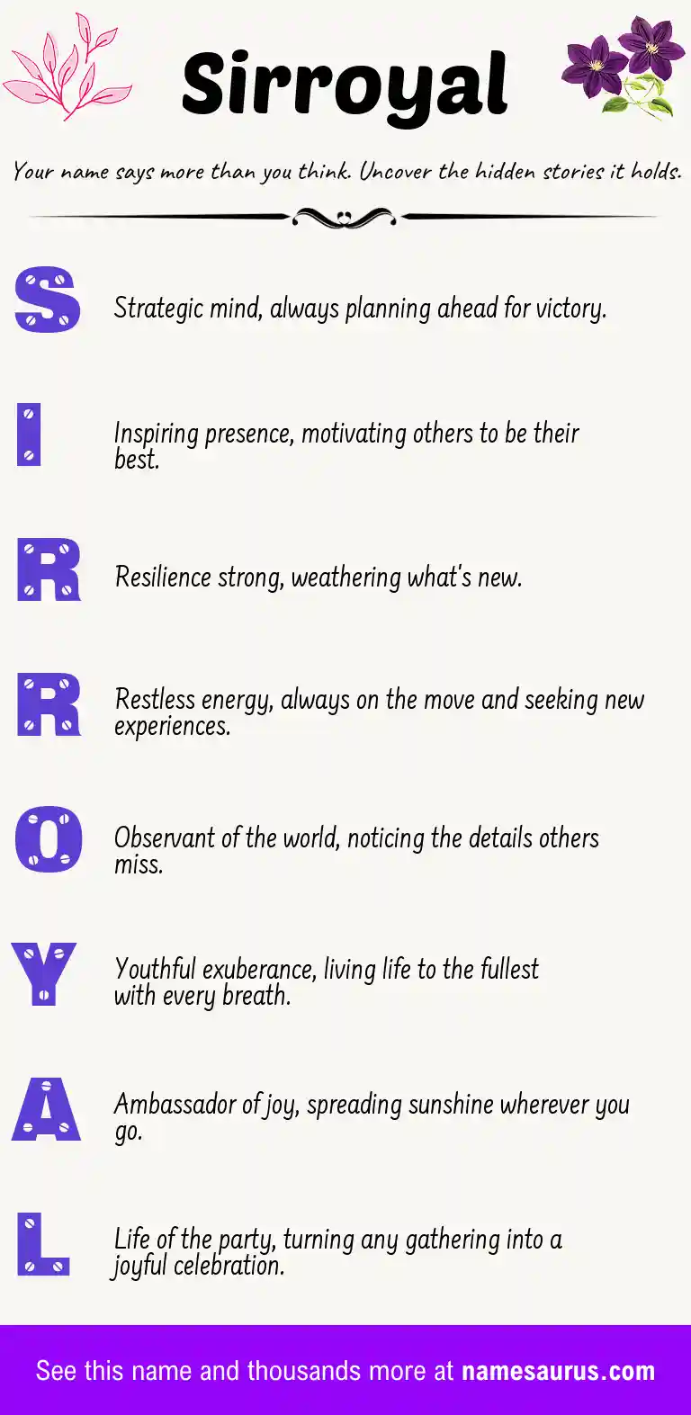 Acrostic poem about Sirroyal.