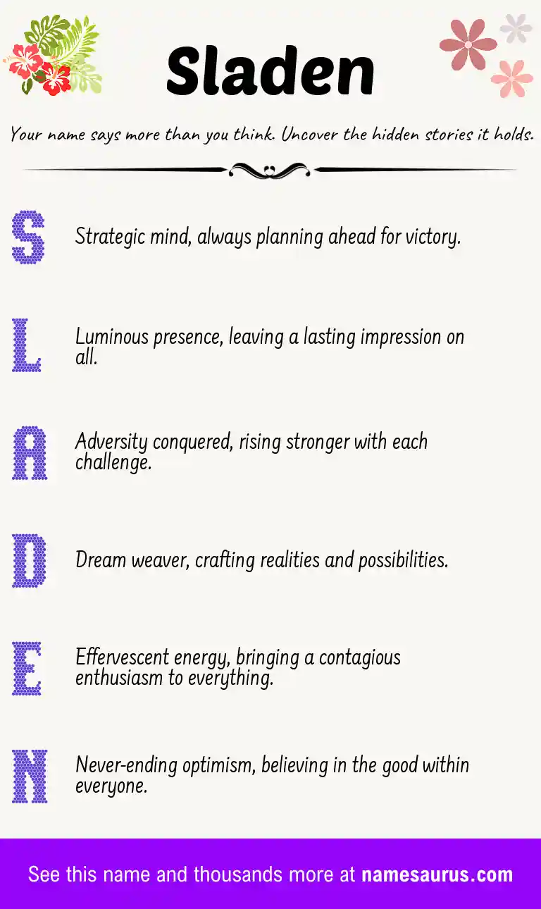 Acrostic poem about Sladen.