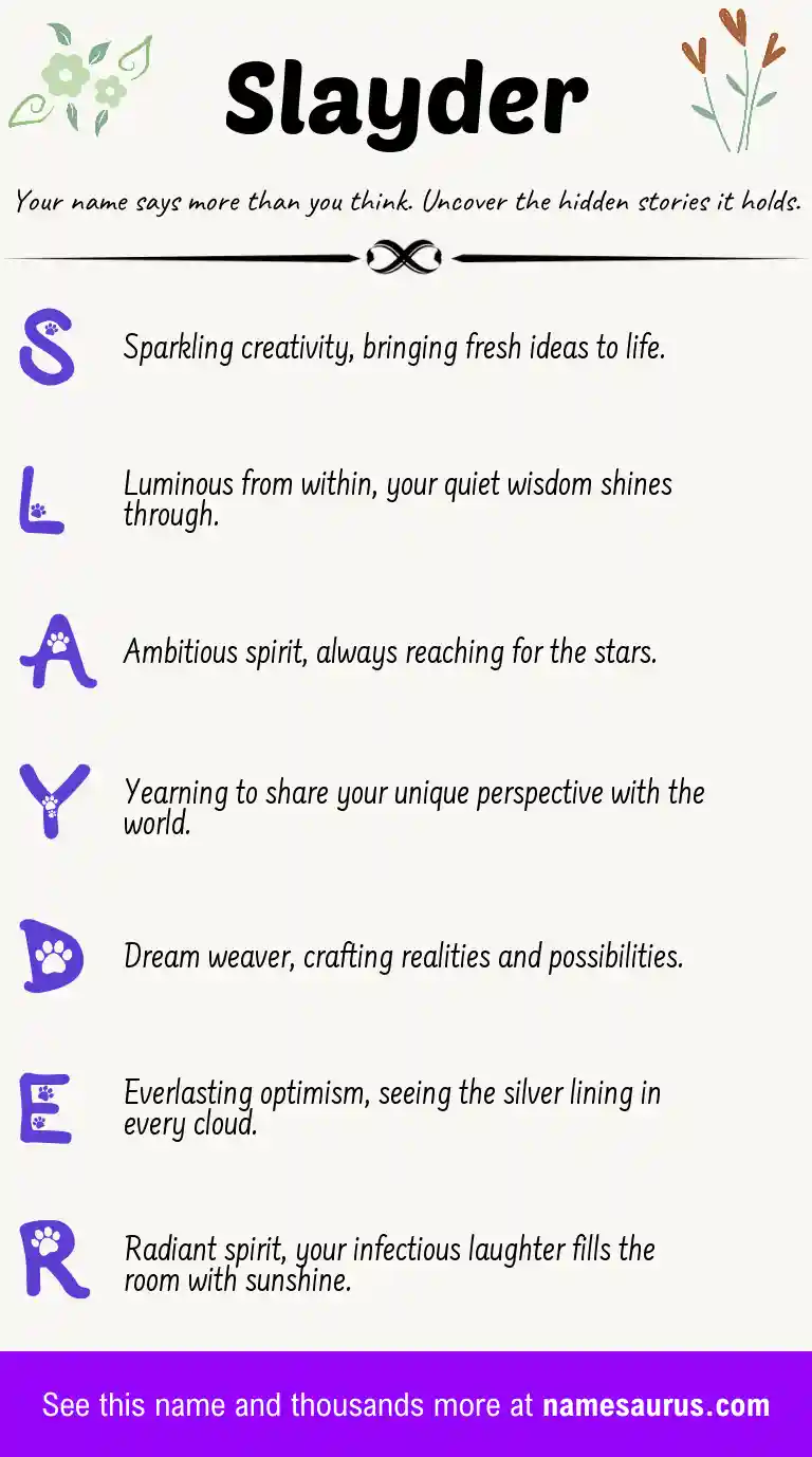 Acrostic poem about Slayder.