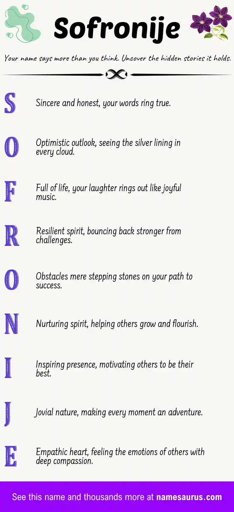 Acrostic poem about Sofronije.