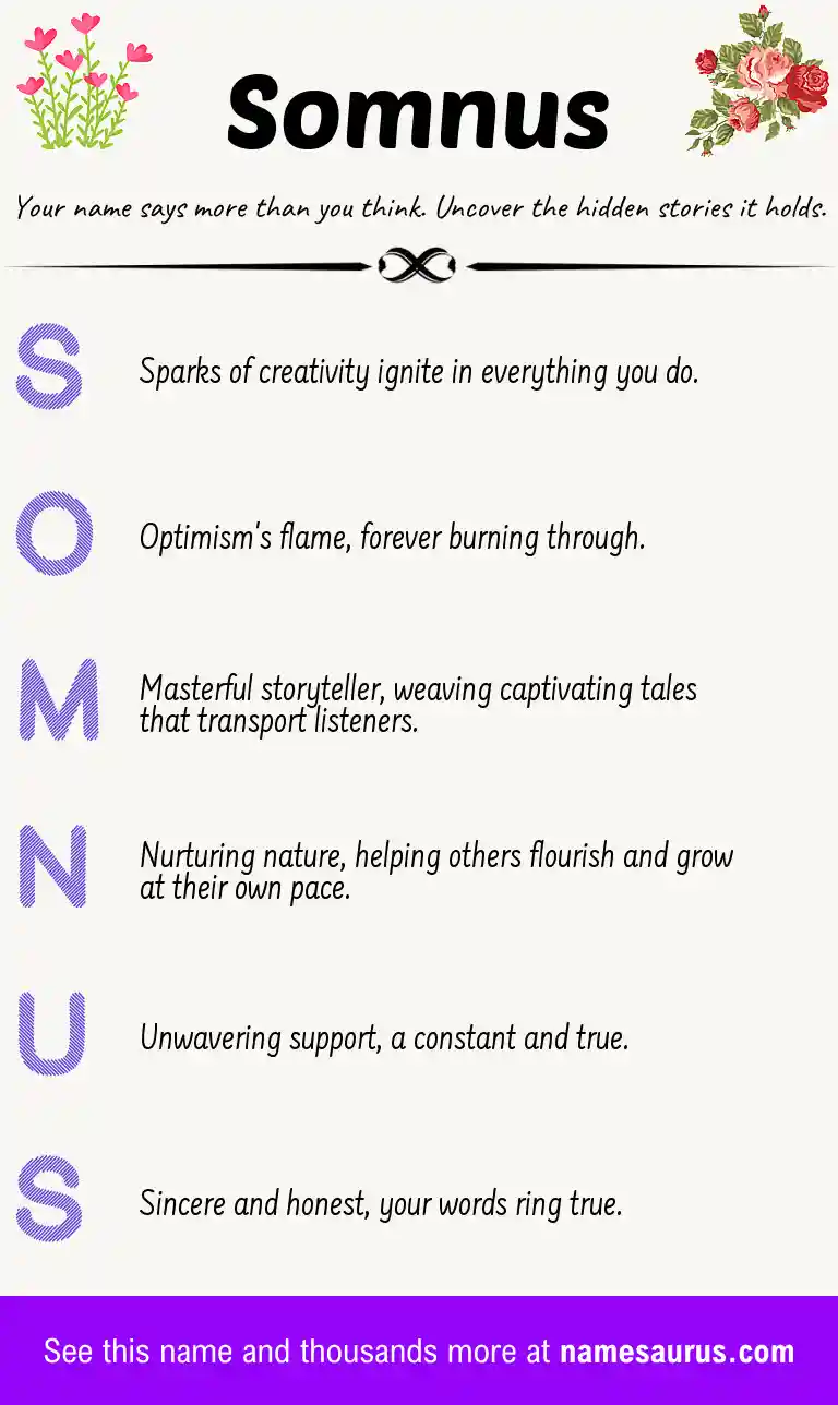 Acrostic poem about Somnus.