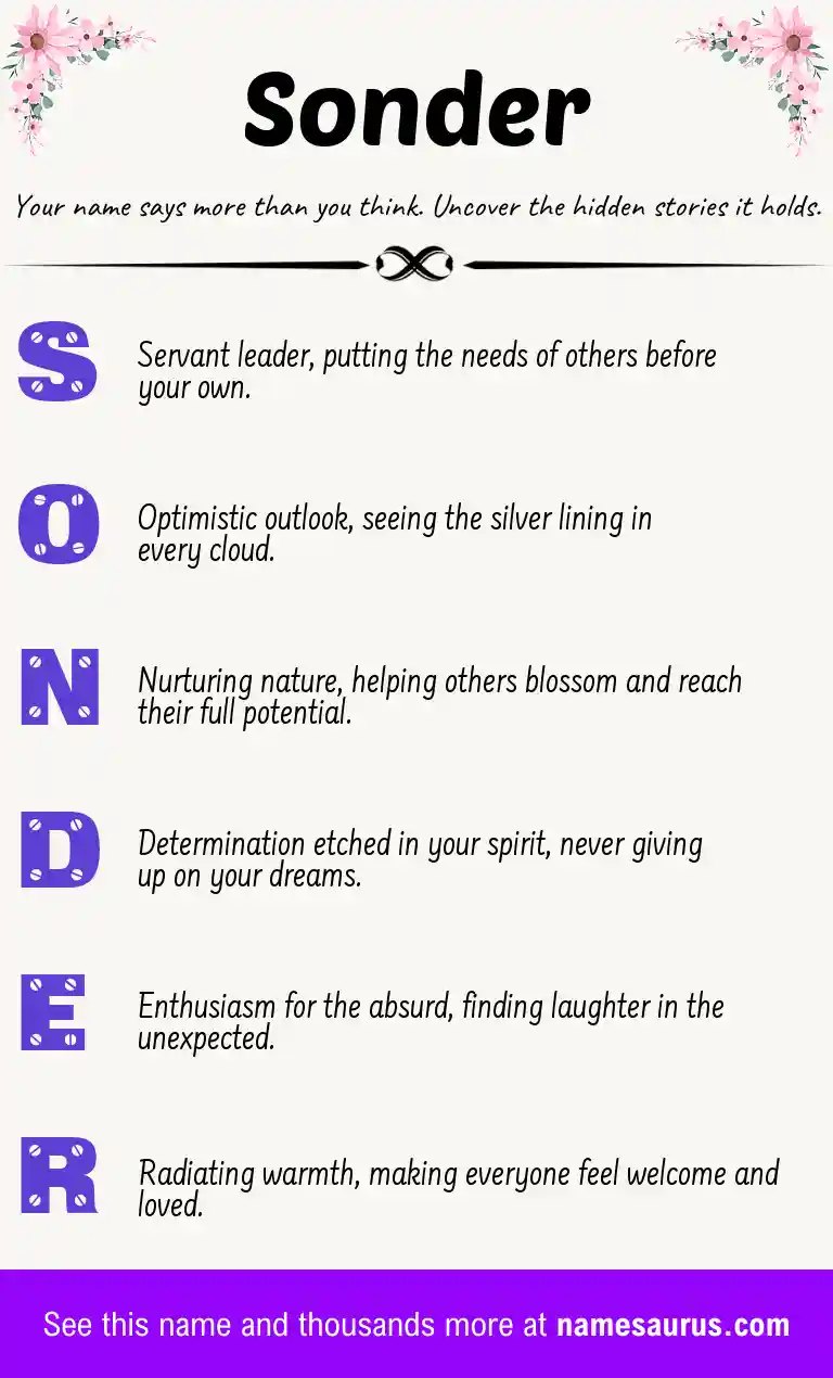 Acrostic poem about Sonder.