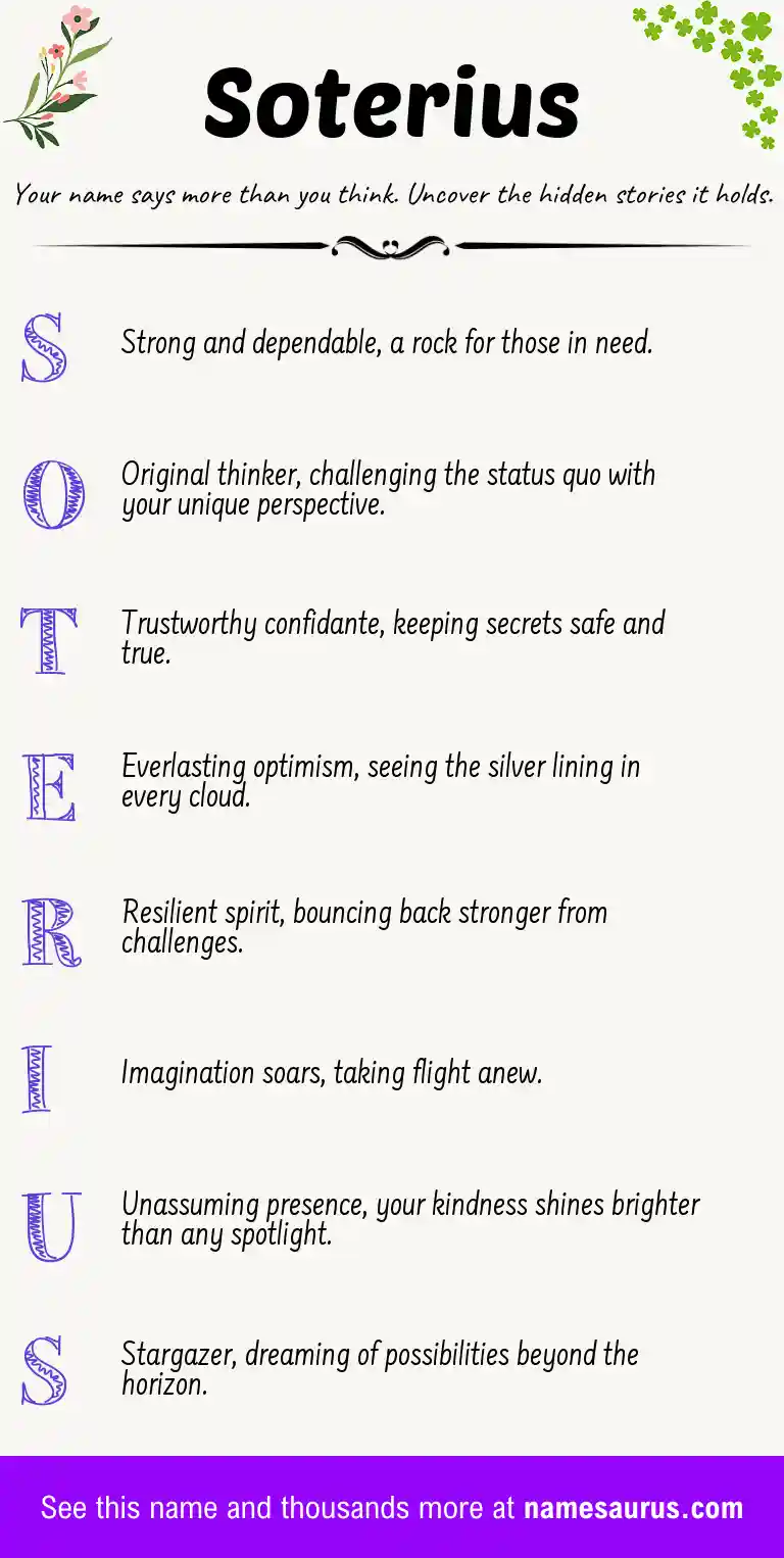 Acrostic poem about Soterius.
