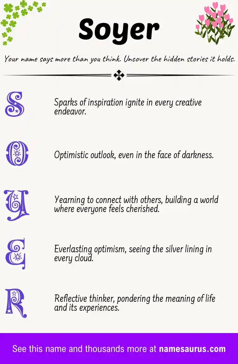 Acrostic poem about Soyer.