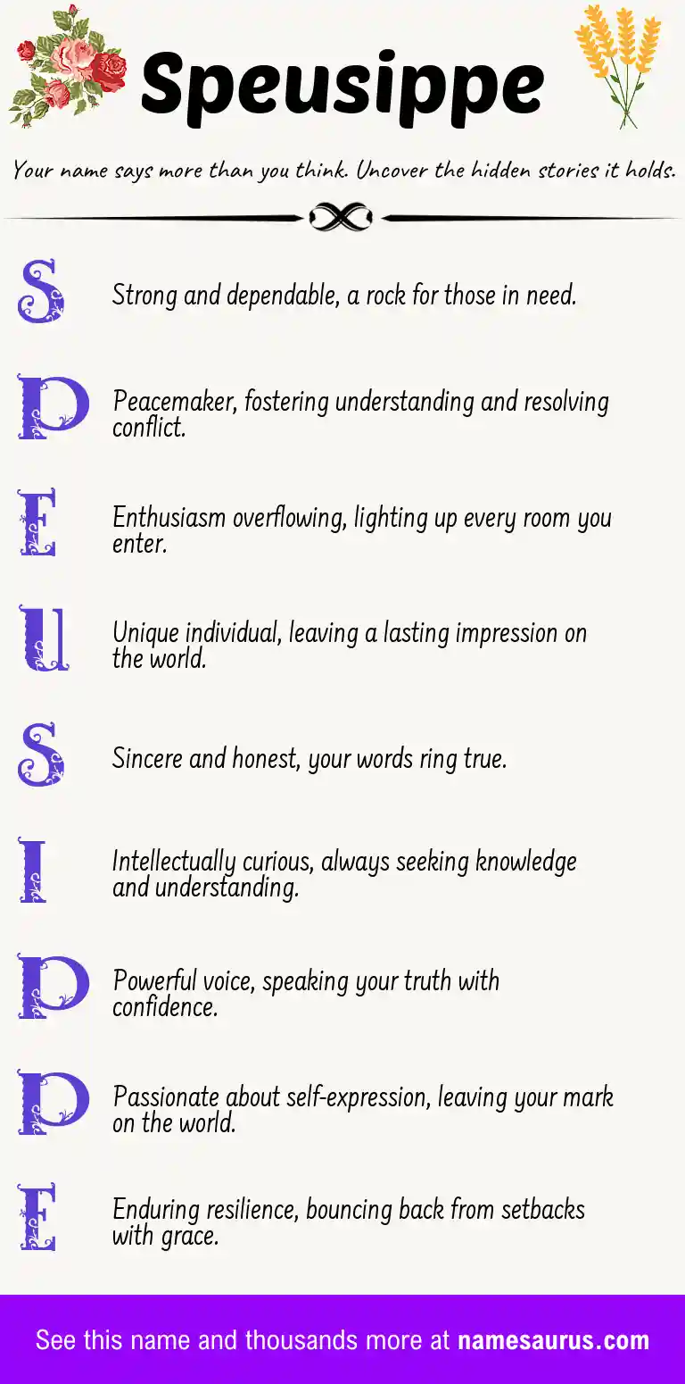 Acrostic poem about Speusippe.