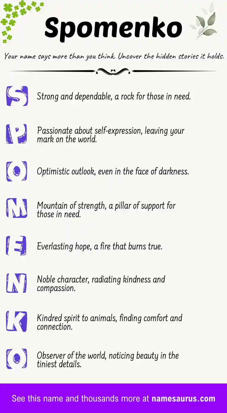Acrostic poem about Spomenko.