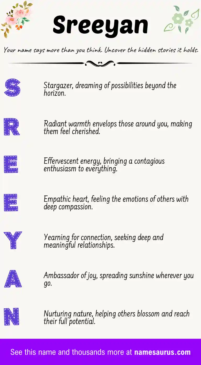 Acrostic poem about Sreeyan.