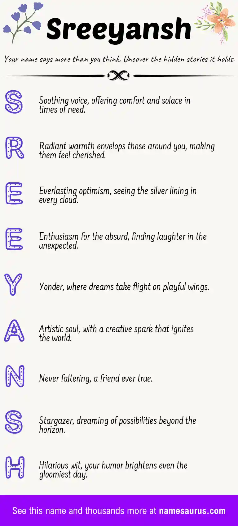Acrostic poem about Sreeyansh.