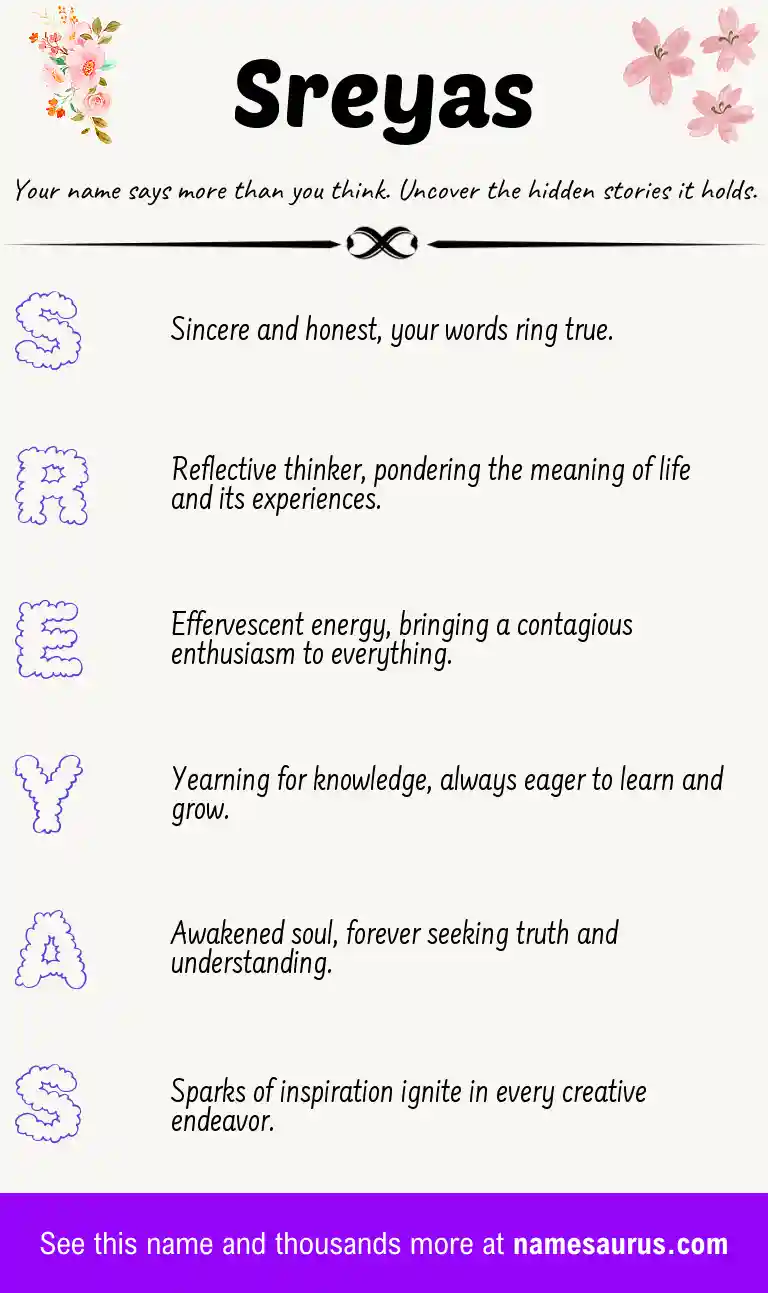 Acrostic poem about Sreyas.