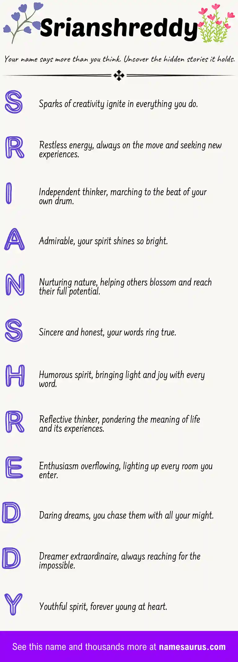 Acrostic poem about Srianshreddy.