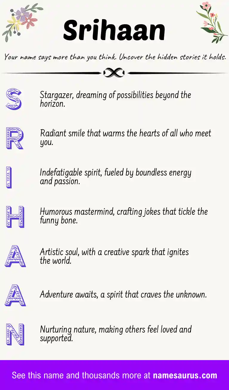 Acrostic poem about Srihaan.