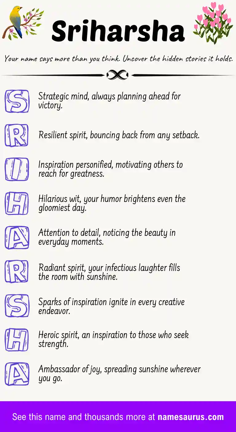 Acrostic poem about Sriharsha.