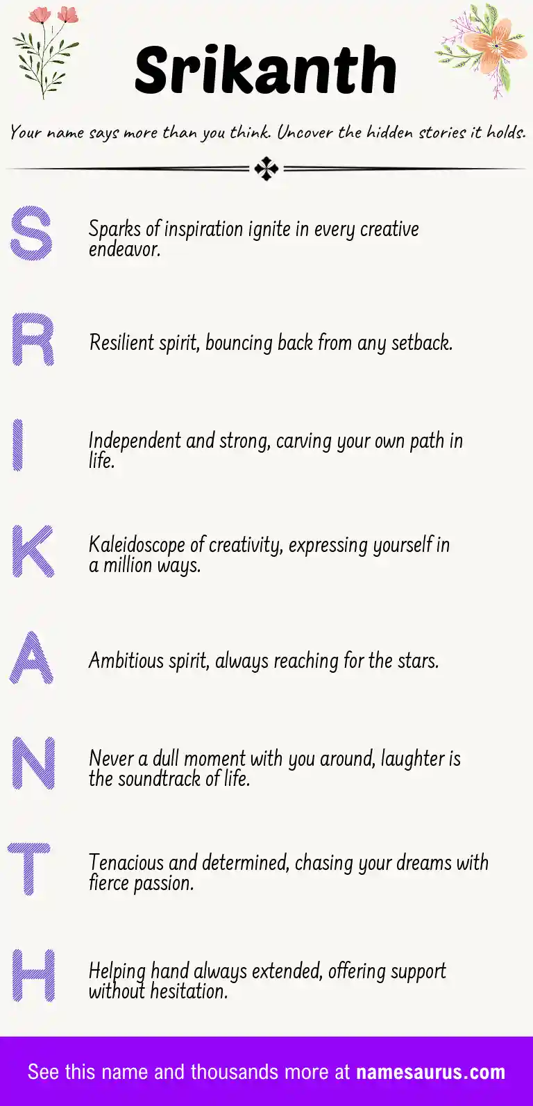 Acrostic poem about Srikanth.