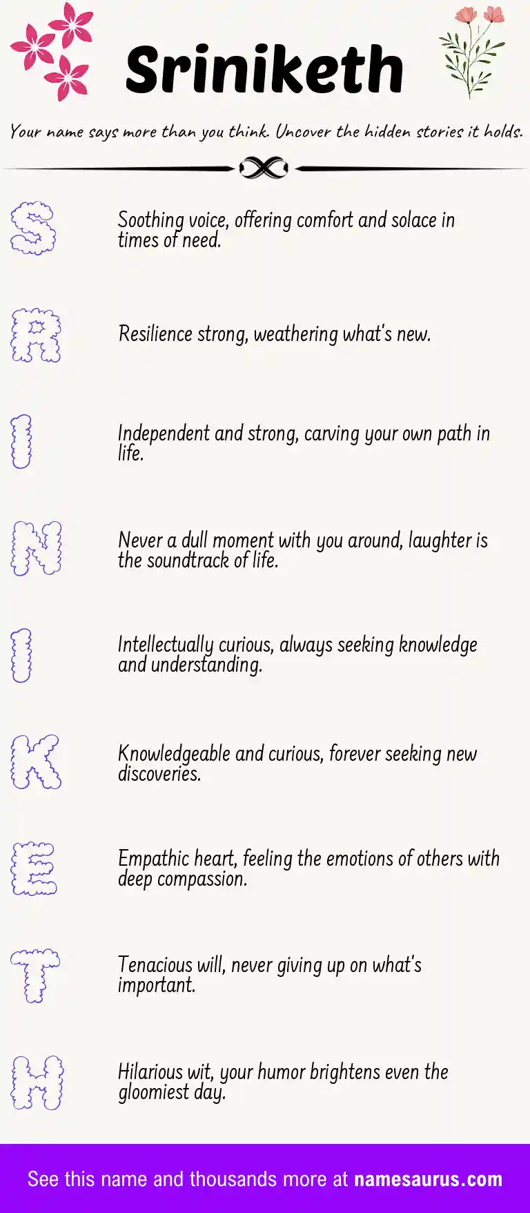 Acrostic poem about Sriniketh.