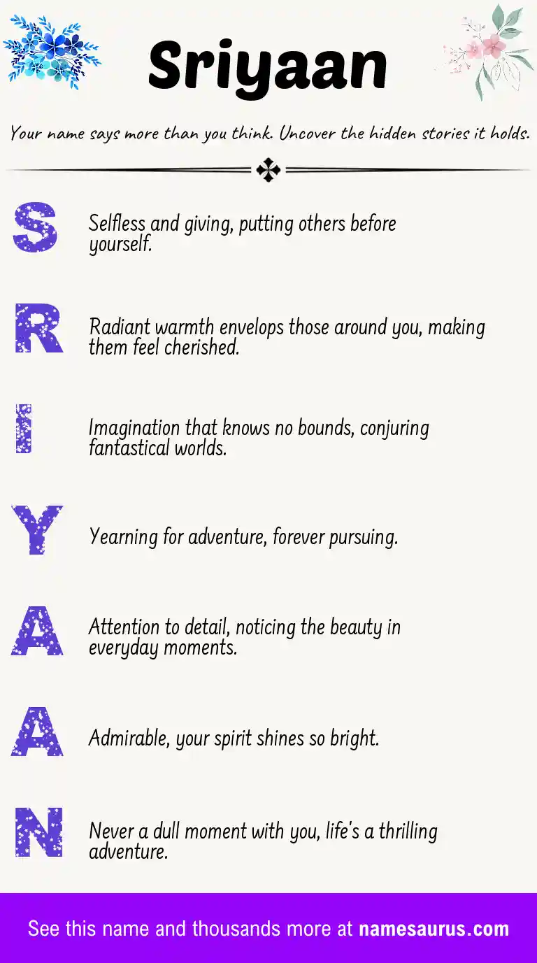 Acrostic poem about Sriyaan.