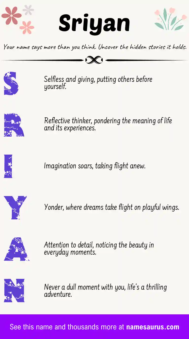 Acrostic poem about Sriyan.