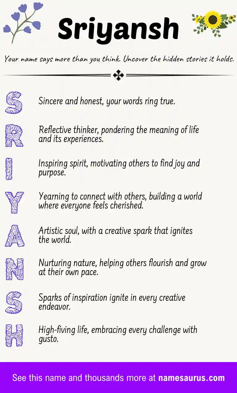 Acrostic poem about Sriyansh.