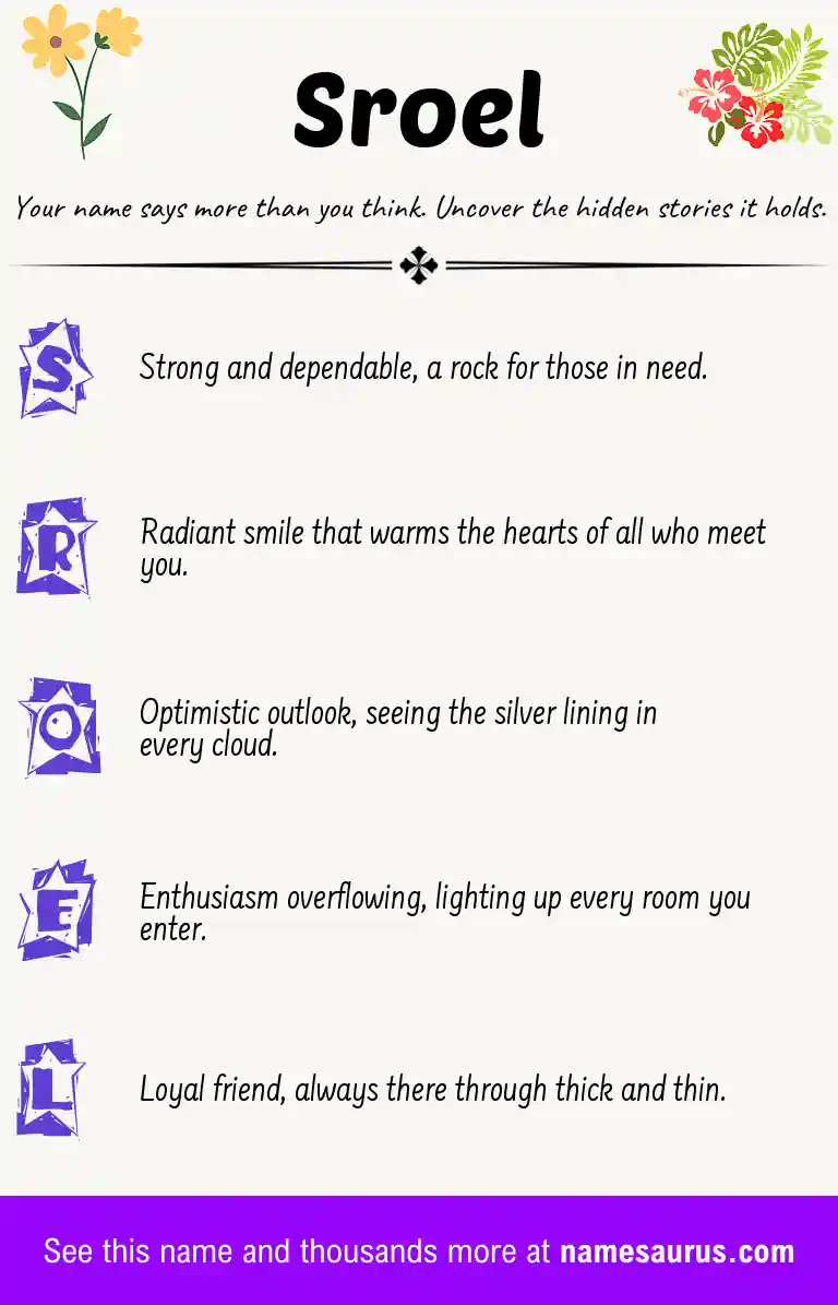 Acrostic poem about Sroel.