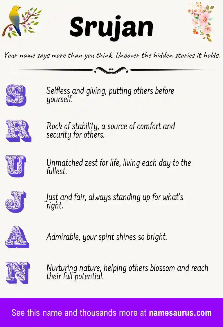 Acrostic poem about Srujan.