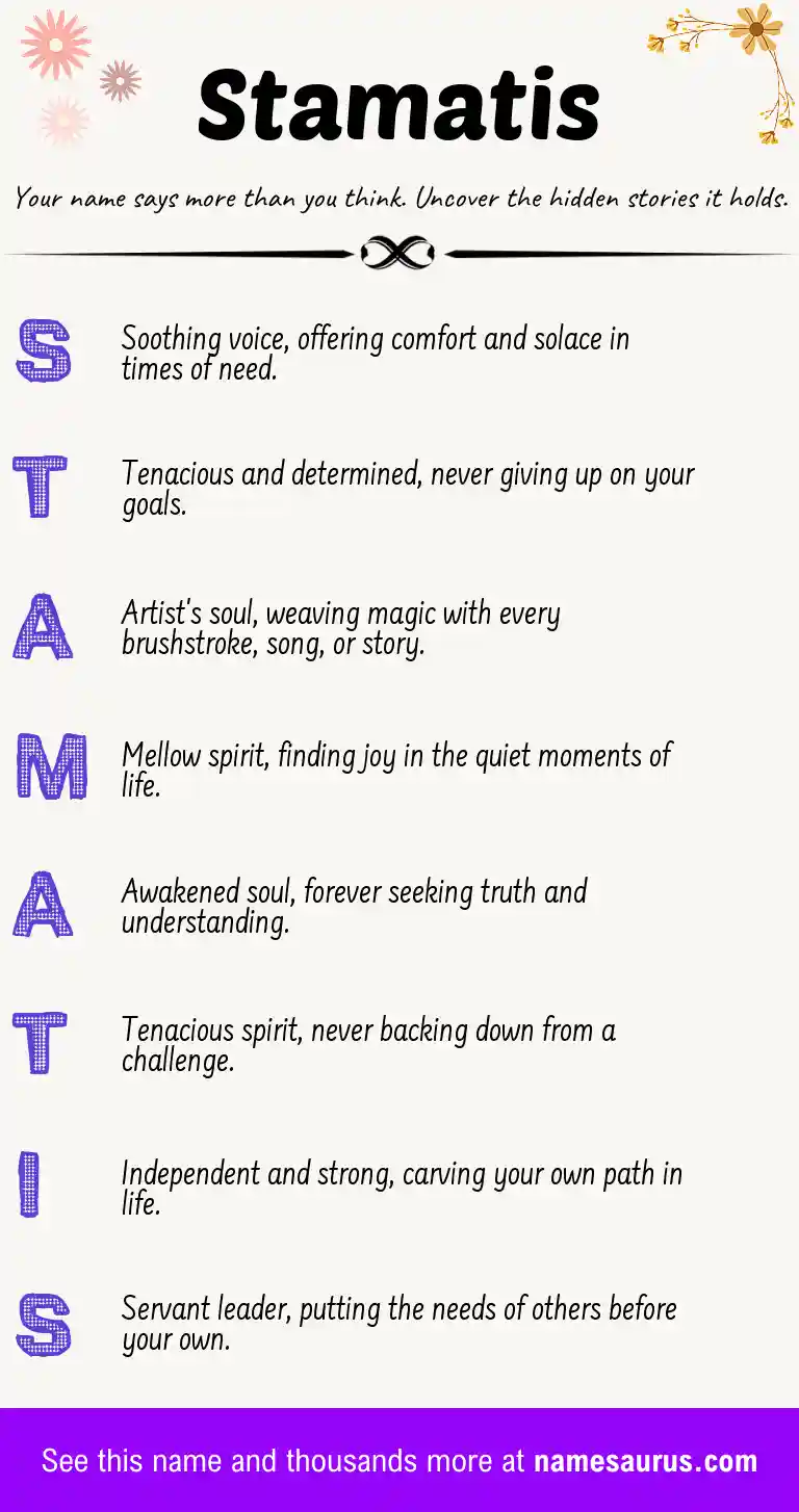 Acrostic poem about Stamatis.