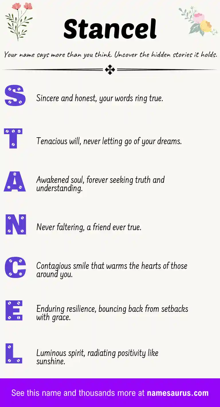 Acrostic poem about Stancel.
