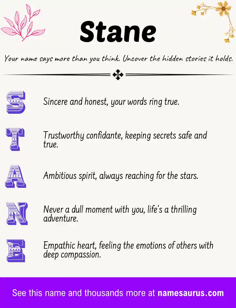 Acrostic poem about Stane.