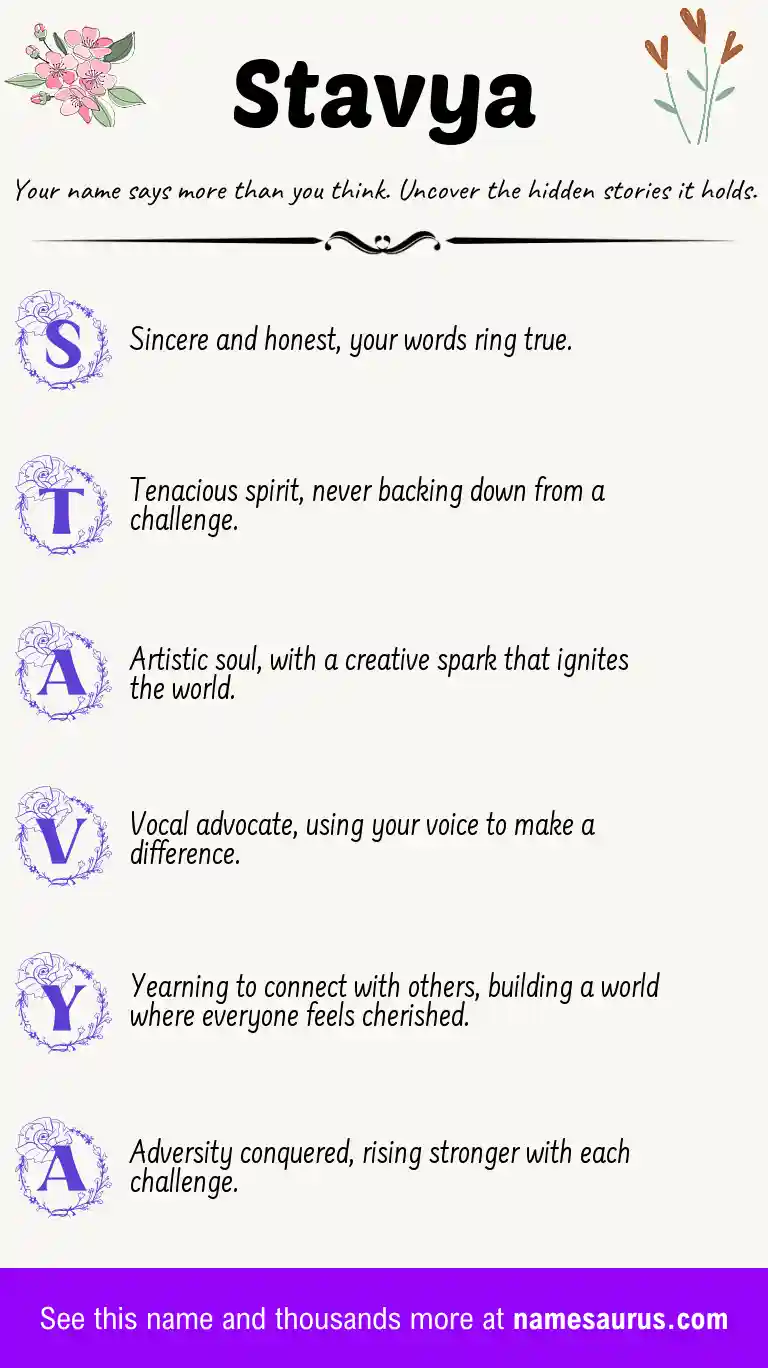Acrostic poem about Stavya.